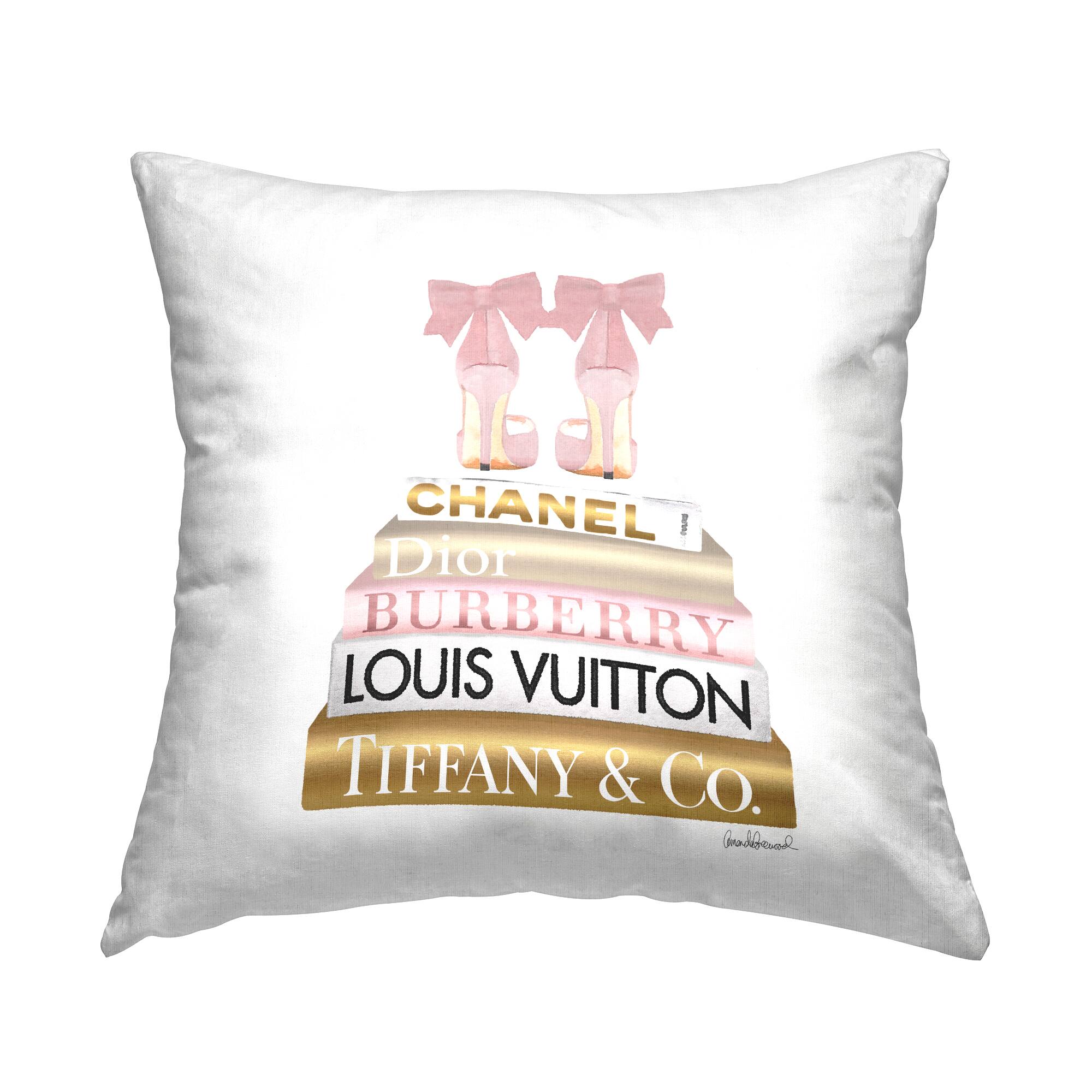Stupell Industries Pink Gold Heels Bookstack Glam Fashion Design Throw Pillow 18" x 18"